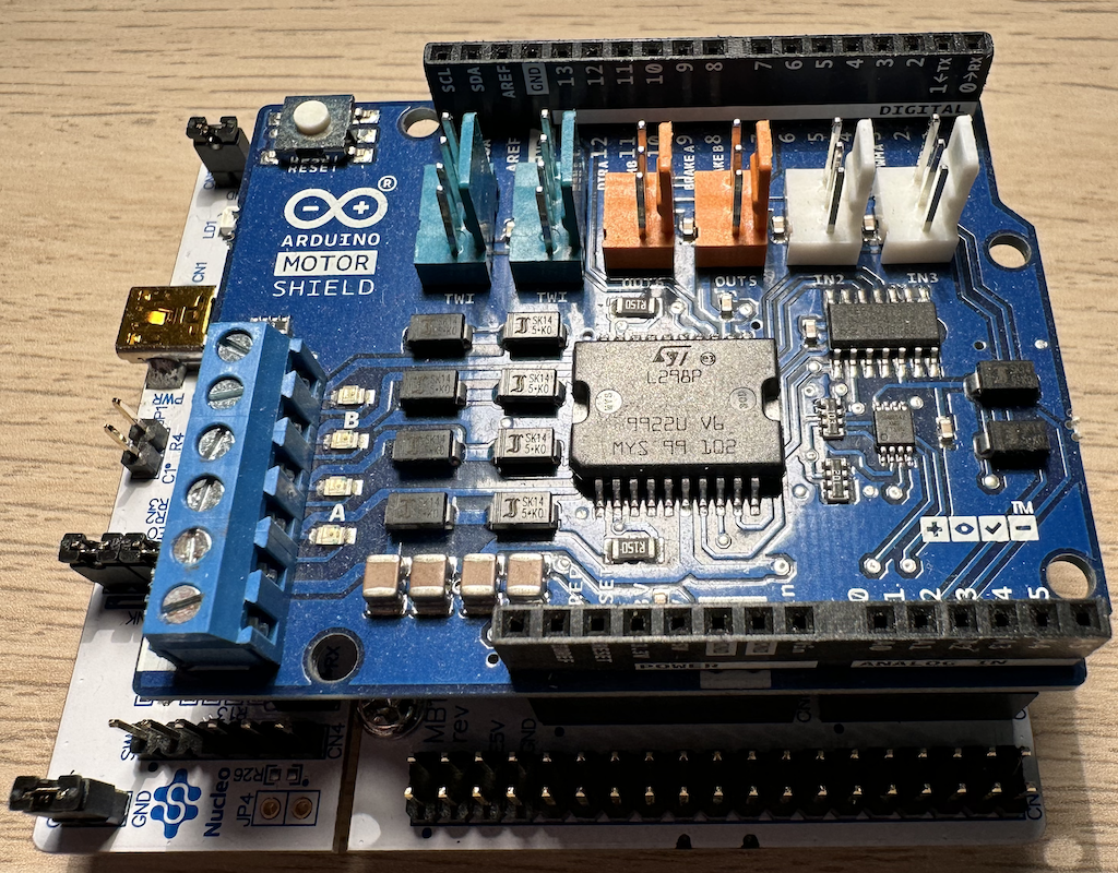 STM Nucleo-F411RE with genuine Arduino Motor Shield R3 installed