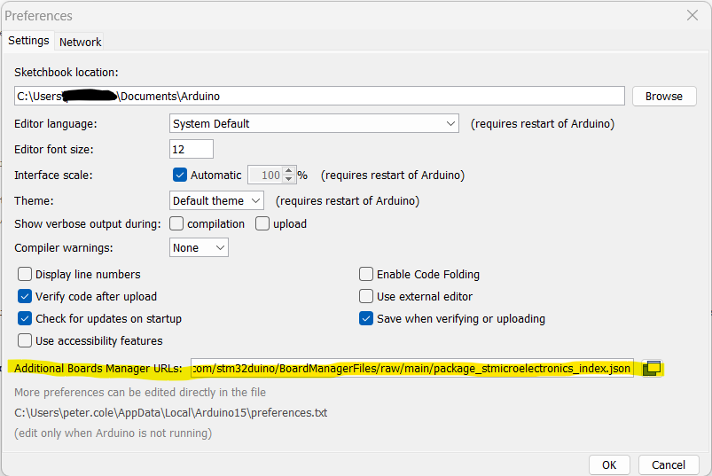 Arduino IDE Preferences