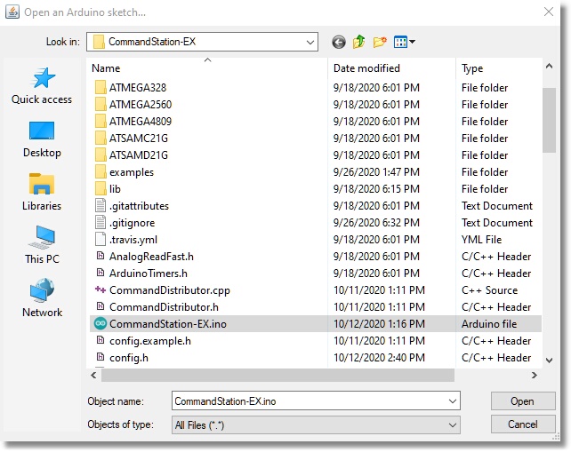 Find the CommandStation-EX.ino File