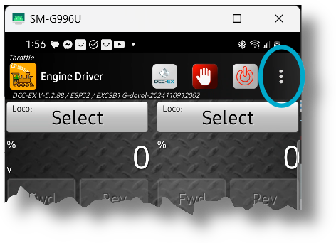 Engine Driver App Menu