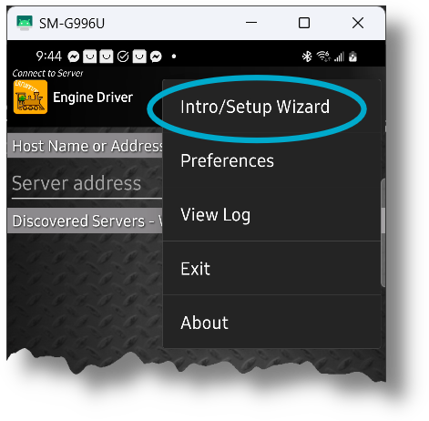 Engine Driver Intro/Setup Wizard