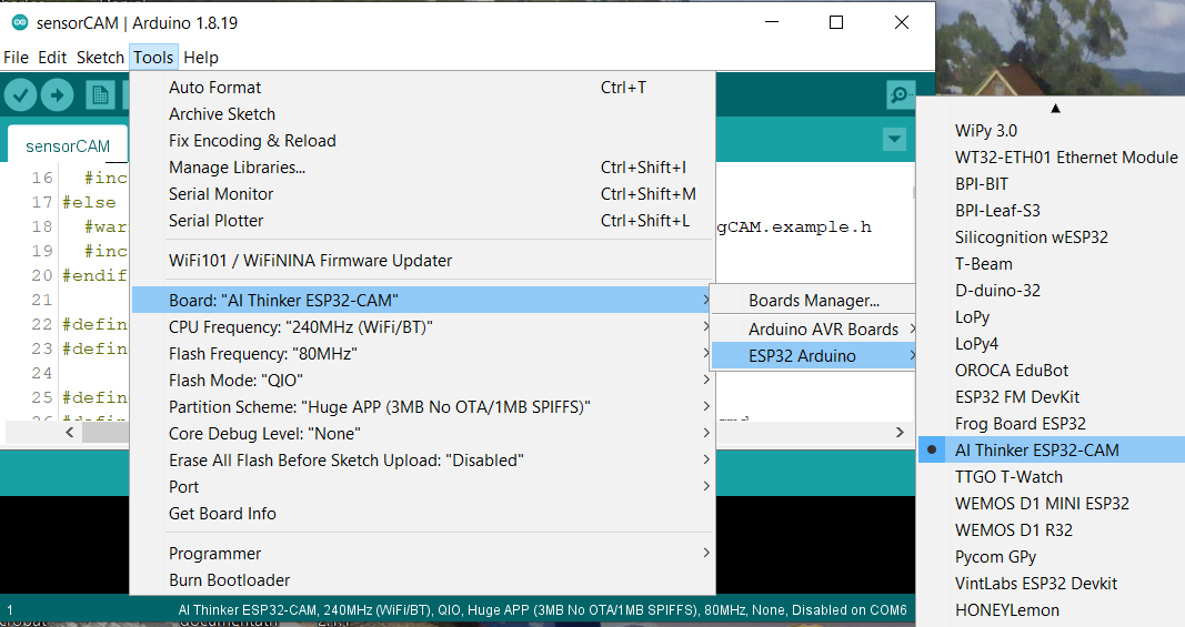 Ardino IDE Select AI Thinker Board
