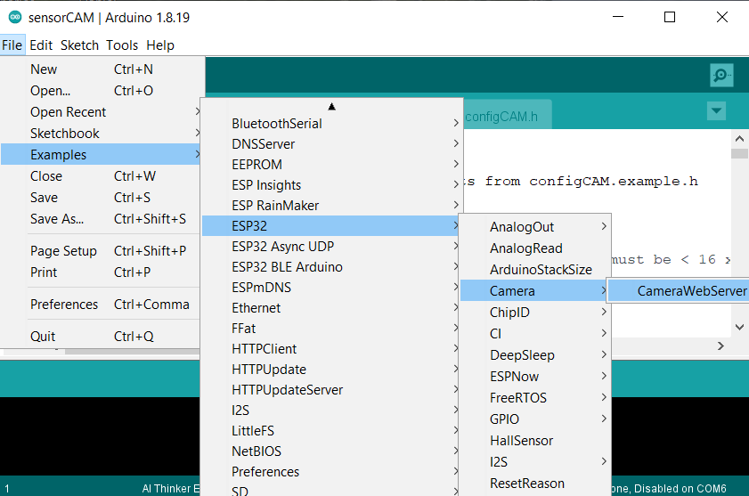Arduino IDE Open Example Sketch